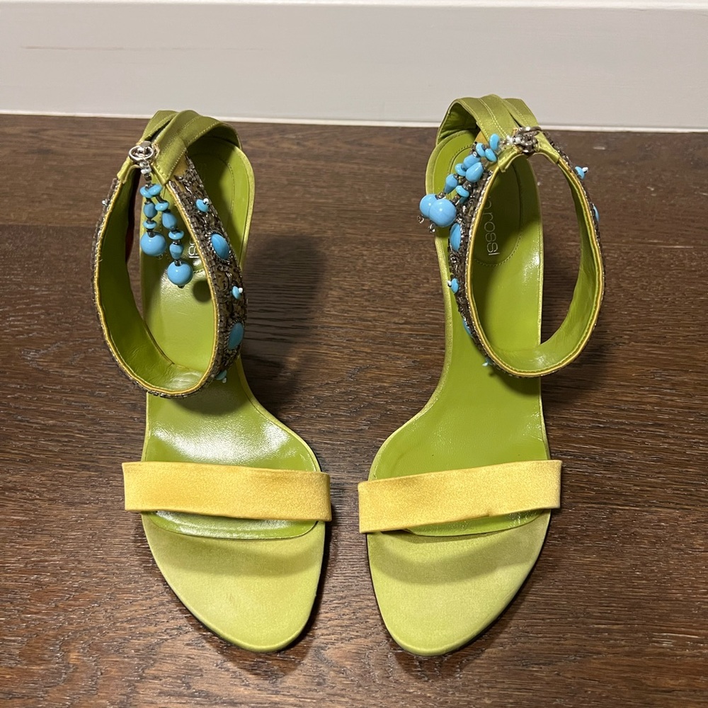Sergio Rossi lime green sandals and turquoise beads